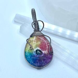 Solar Quartz Handmade Copper Wire Wrapped Pendant